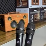 M2 wooden case with two microphones